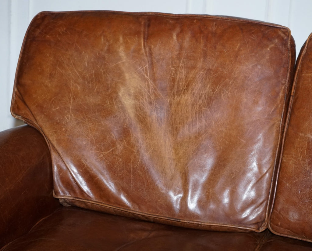 HALO TIMOTHY OULTON STYLE BALMORAL TWO SEATER BROWN HERITAGE LEATHER SOFA