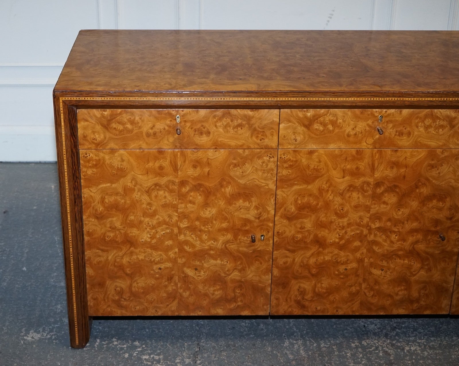 WARD BENNET BRICKEL ASSOCIATES RESTORED PAIR OF BURR WALNUT SIDEBOARDS