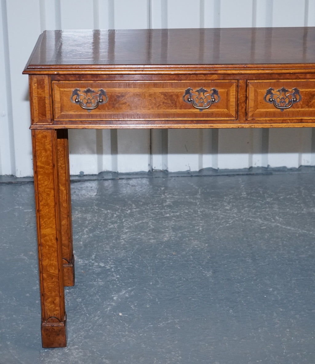 GEORGIAN STYLE BRIGHTS OF NETTLEBED LONDON BURR WALNUT CONSOLE TABLE
