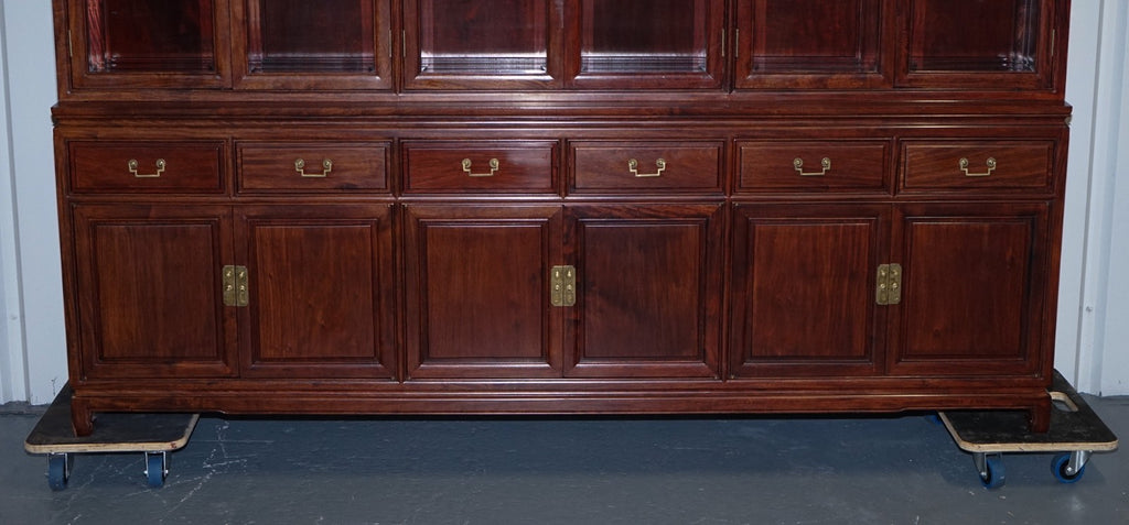 TREMENDOUS ORIENTAL CHINESE TEAK BOOKCASE DISPLAY CABINET WITH SIX DOORS