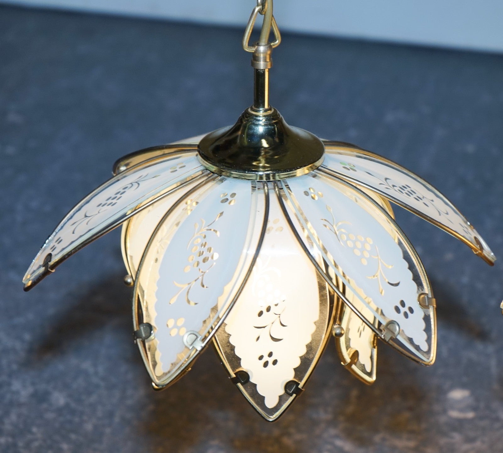 PAIR OF ART DECO STYLE 1960'S FLOWER LOTUS GLASS CEILING LAMPS