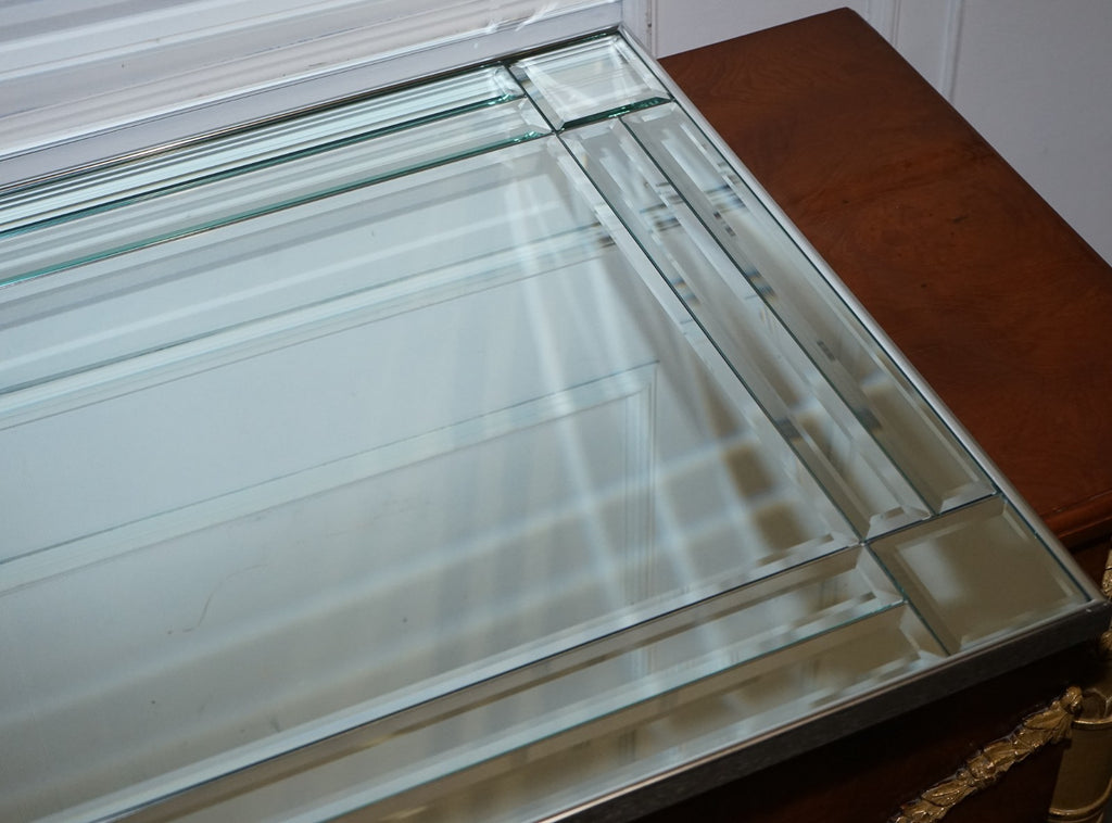 DECORATIVE CONTEMPORARY RECTANGLE WALL MIRROR WITH BEVELED GLASS GREY FRAME