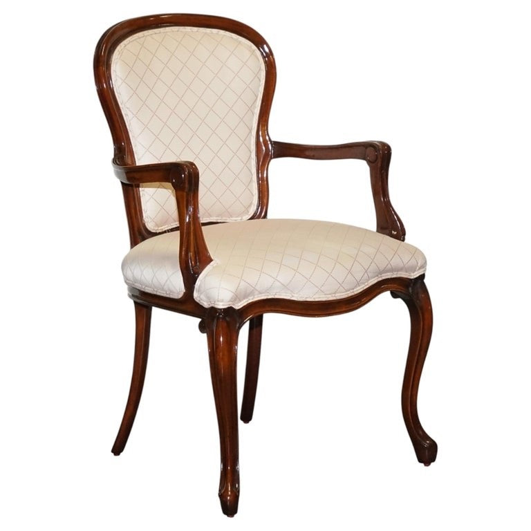 VINTAGE FRENCH STYLE WALNUT UPHOLSTERED SALON ARMCHAIR
