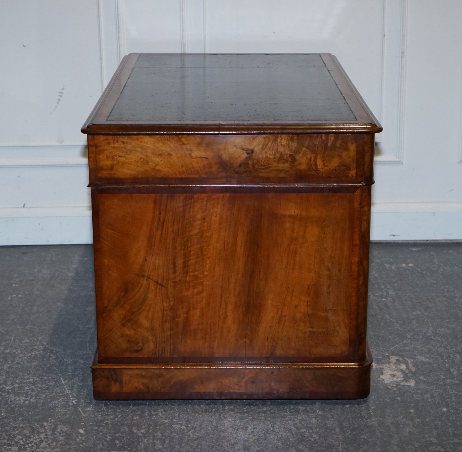 IMPORTANT ROYAL DRUCE & CO LONDON 1840's RESTORED BURR WALNUT TWIN PEDESTAL DESK