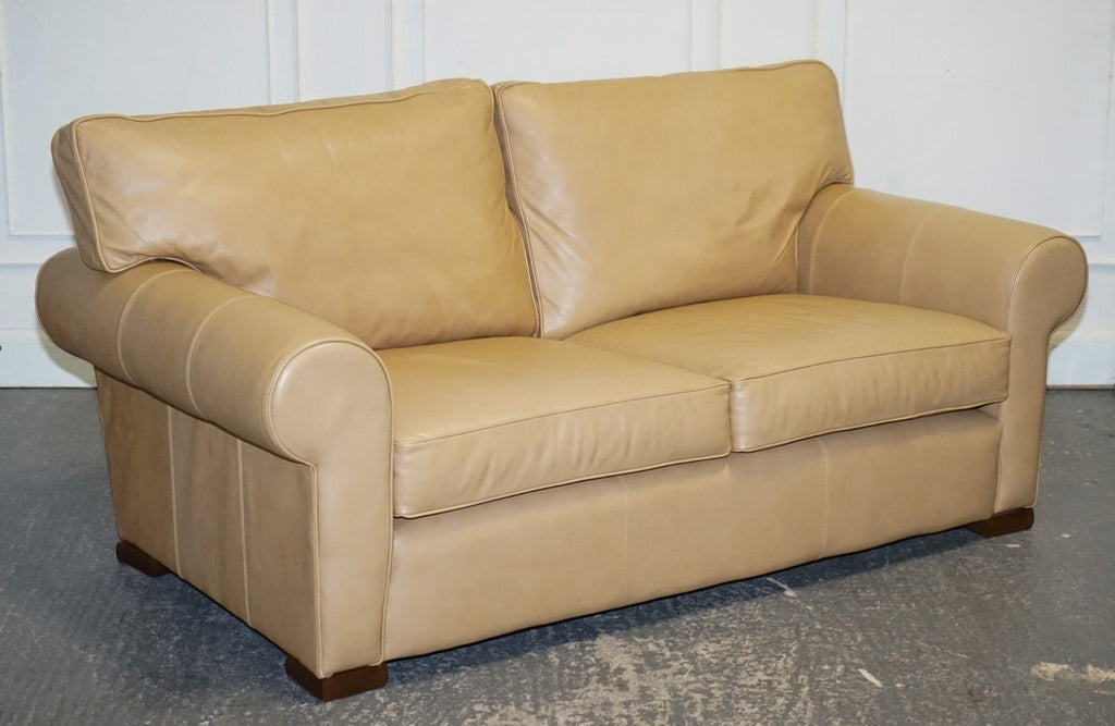 FINE LATTE BROWN LEATHER TWO SEATER SOFA MADE BY MULTIYORK ENGLAND
