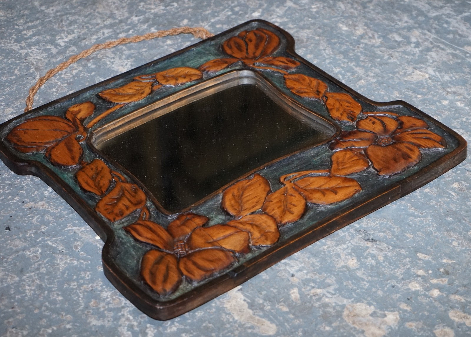 ANTIQUE FRENCH ART NOUVEAU FLORAL CARVED WALL MIRROR