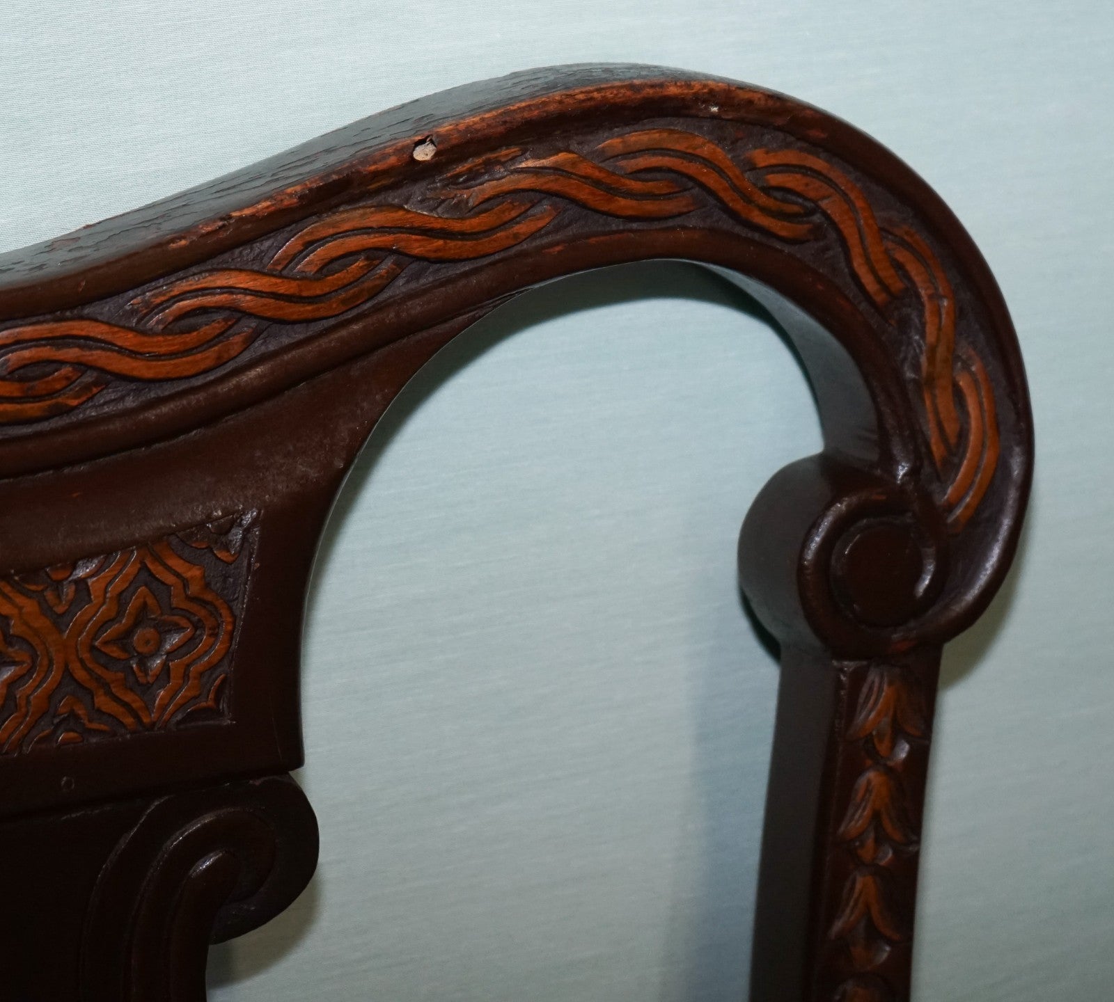 ANGLO INDIAN WOODEN HEAVILY CARVED ELEPHANT DETAIL SINGLE CAVER ARMCHAIR