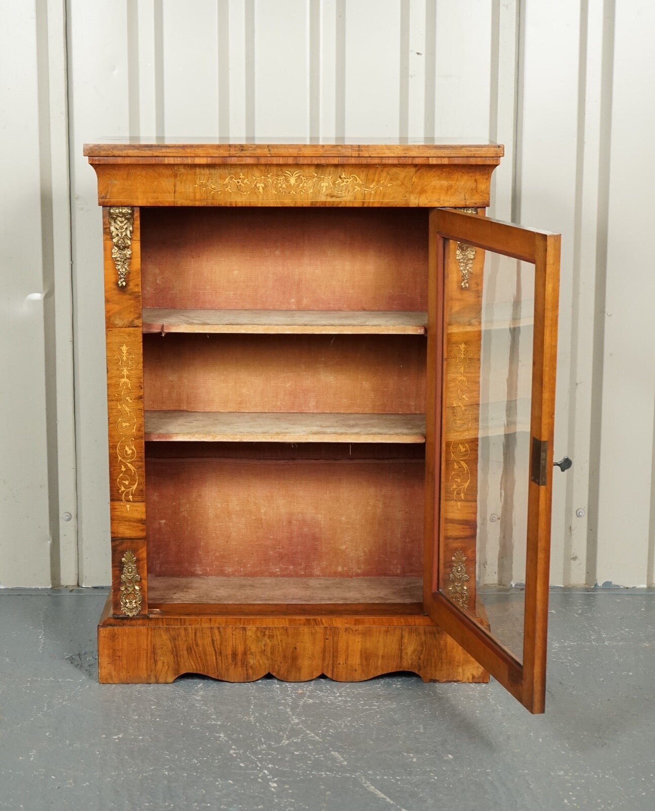 19TH CENTURY VICTORIAN BURR WALNUT MARQUETRY PIER GLAZED CABINET