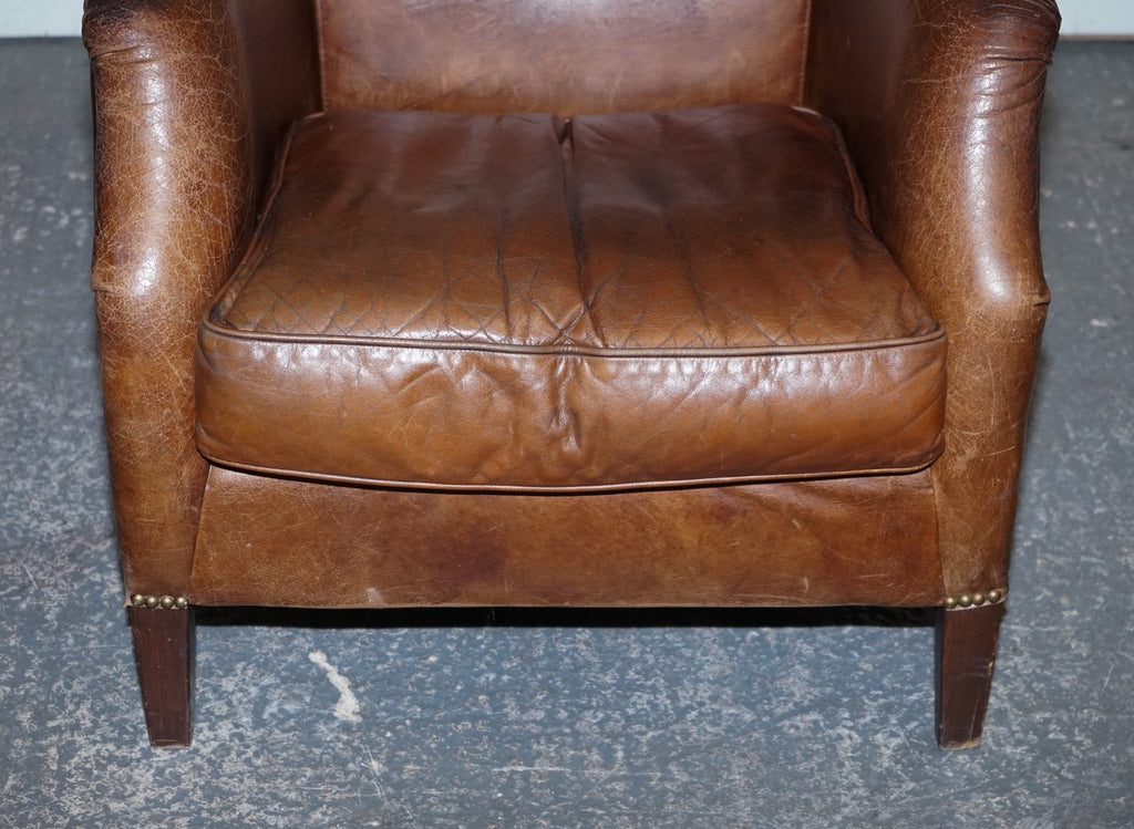 VINTAGE BROWN HERITAGE LEATHER READING LOUNGE ARMCHAIR HALO TIMOTHY OULTON STYLE
