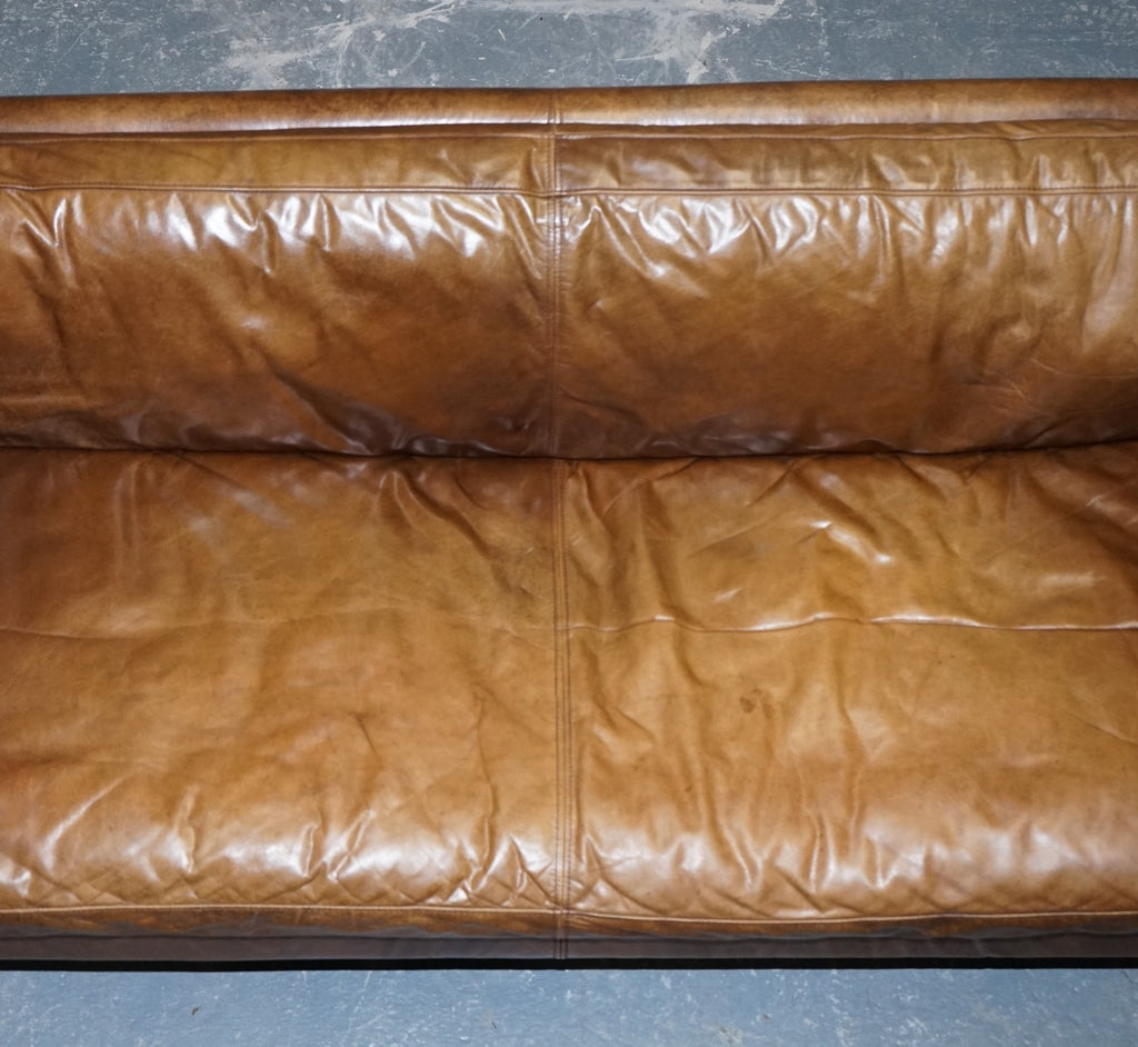 LARGE COMFORTABLE HALO GROUCHO BROWN LEATHER THREE SEATER SOFA