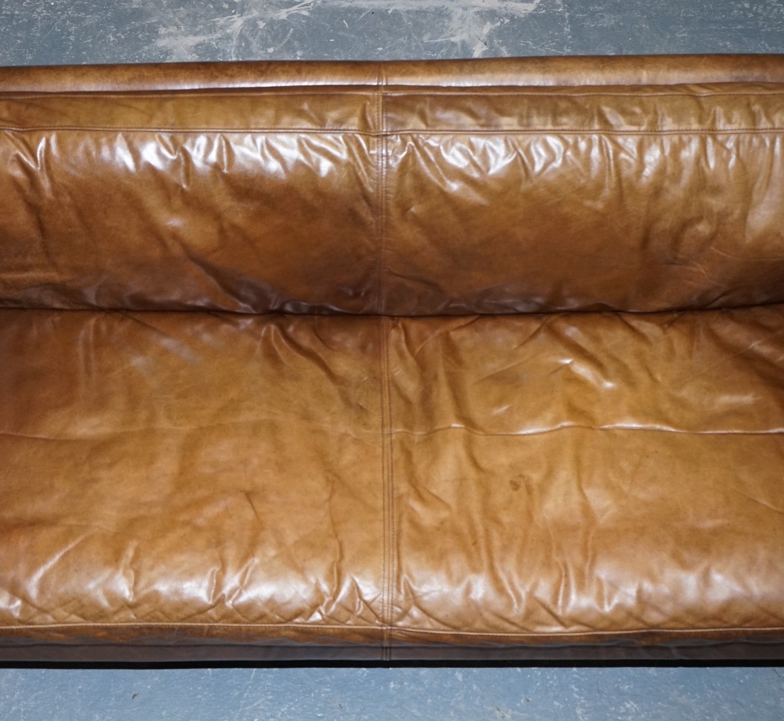LARGE COMFORTABLE HALO GROUCHO BROWN LEATHER THREE SEATER SOFA