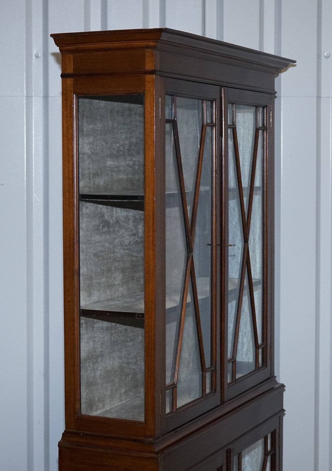 ENGLISH 19TH CENTRY GLAZED DISPLAY CURIO CABINET WITH FIXED SHELVES