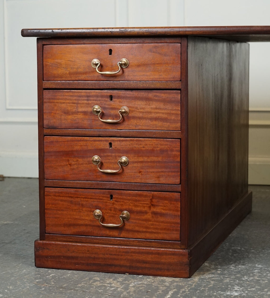 ANTIQUE HUGE DISTRESSED PARTNERS DESK WITH NAVY BLUE LEATHER TOP J1
