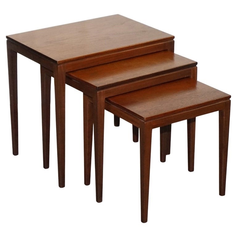 VINTAGE 1960'S DANISH MID CENTRY TEAK NEST OF THREE TABLES