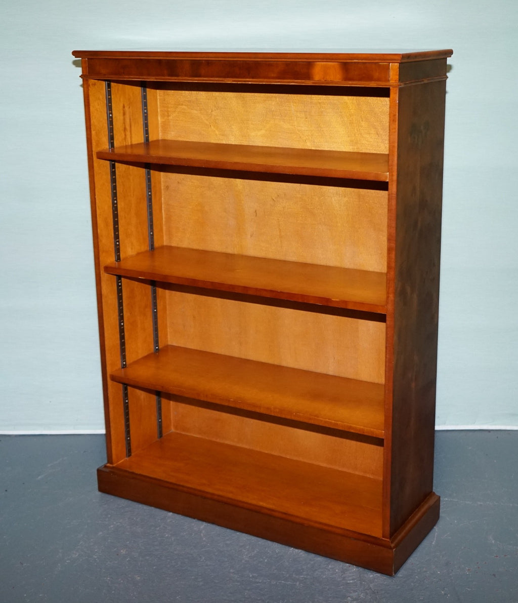 VINTAGE TRADITIONAL BURR YEW WOOD DWARF OPEN BOOKCASE ADJUSTABLE SHELVES