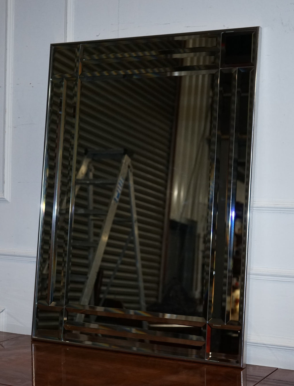 DECORATIVE CONTEMPORARY RECTANGLE WALL MIRROR WITH BEVELED GLASS GREY FRAME