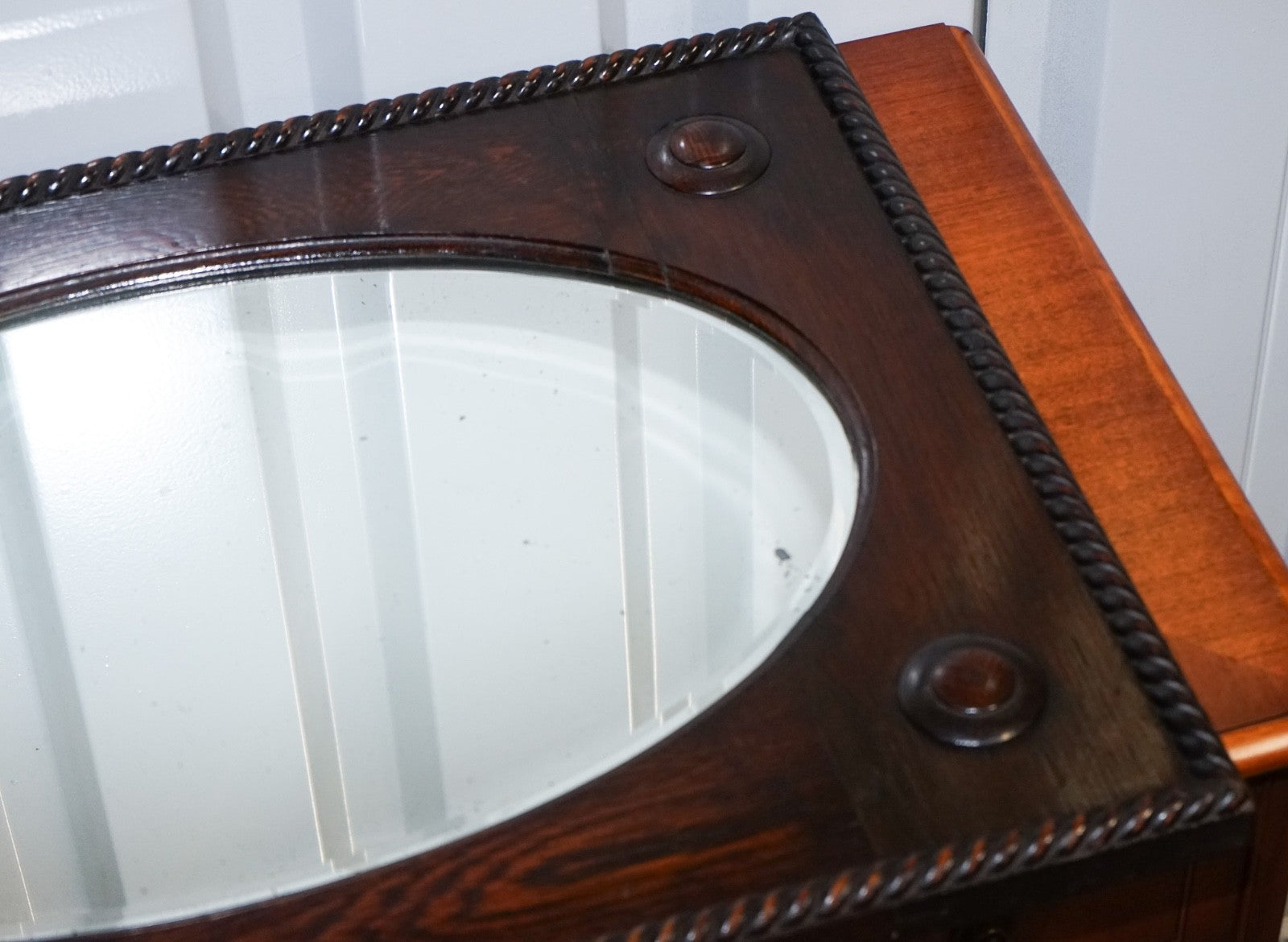 ANTIQUE ENGLISH ARTS & CRAFTS OAK WALL MIRROR