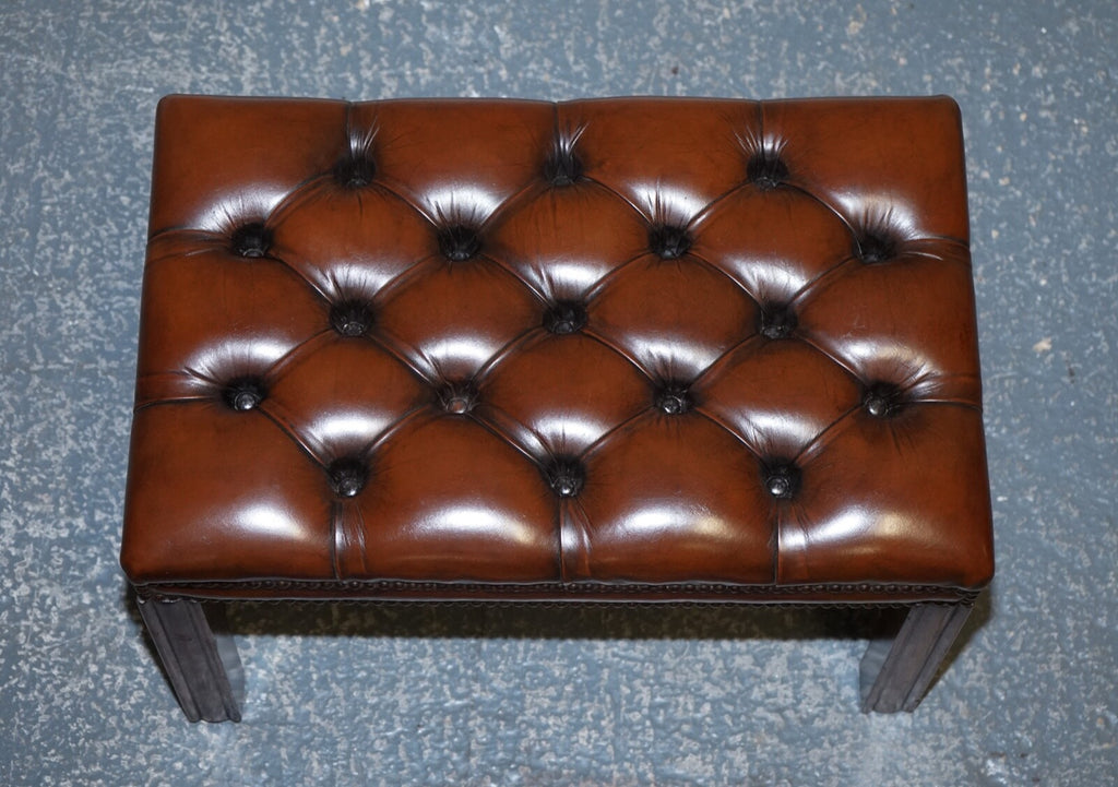 VINTAGE FULLY RESTORED CHESTERFIELD HAND DYED BROWN LEATHER TUFFED FOOTSTOOL