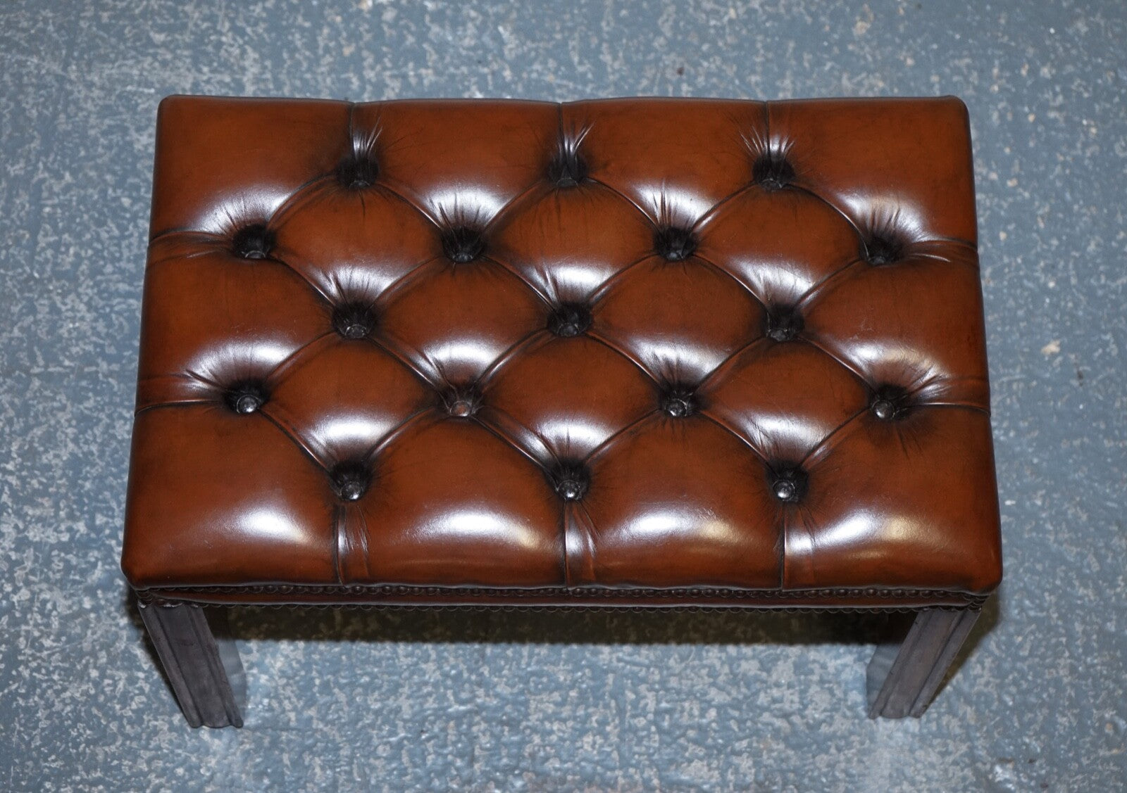VINTAGE FULLY RESTORED CHESTERFIELD HAND DYED BROWN LEATHER TUFFED FOOTSTOOL