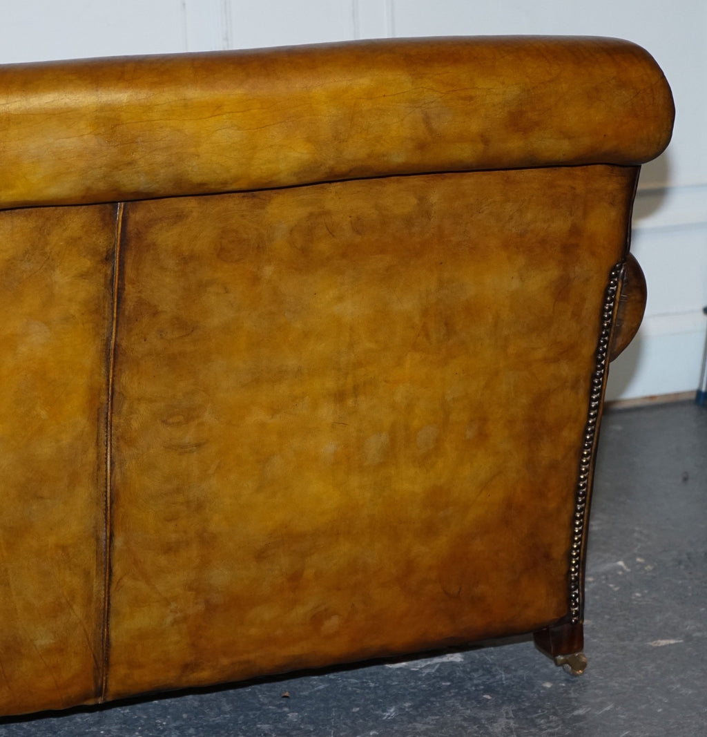 ENGLISH RESTORED HAND DYED LEATHER TWO TO THREE SEATER SOFA