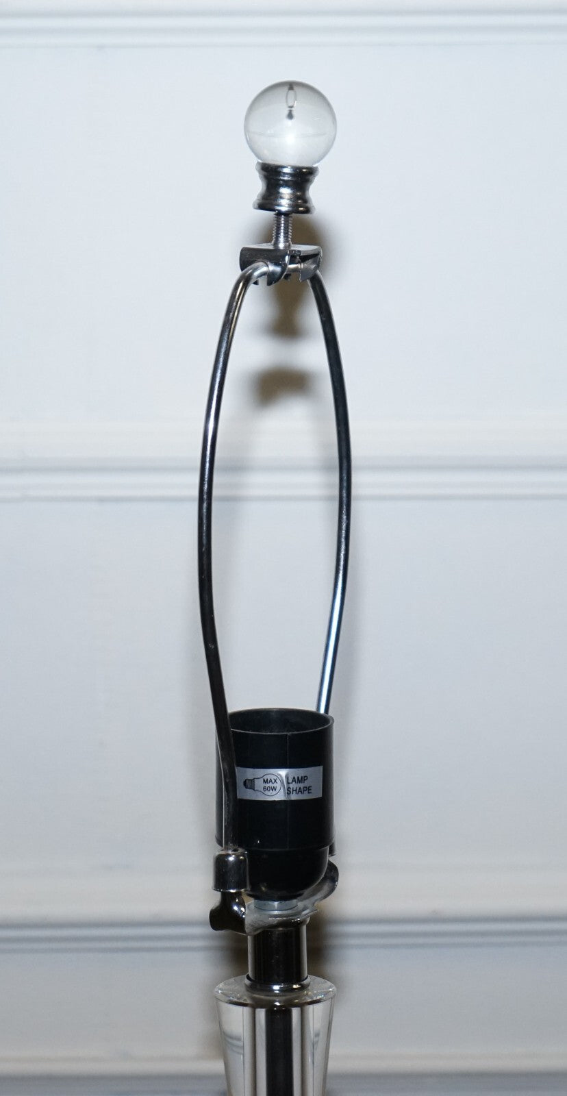 PAIR OF CLEAR GLASS TABLE LAMPS WITH BLACK SHADES