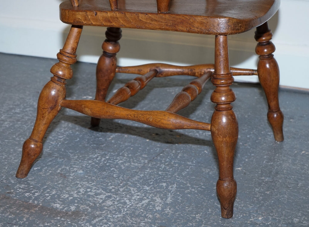 GORGEOUS PATINA EDWARDIAN SOLID ELM BOW BACK SMOKERS CAPTAINS CHAIR