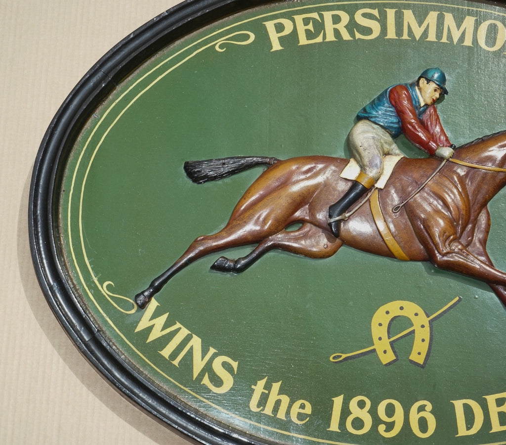 ORIGINAL 1960'S COUNTRY CORNER PUB SIGN PERSIMMON 1896 DERBY DAY SOLID WOOD