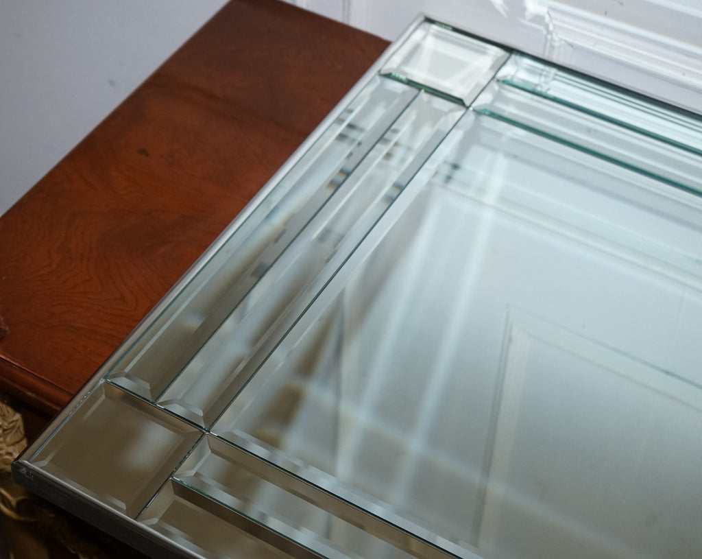 DECORATIVE CONTEMPORARY RECTANGLE WALL MIRROR WITH BEVELED GLASS GREY FRAME