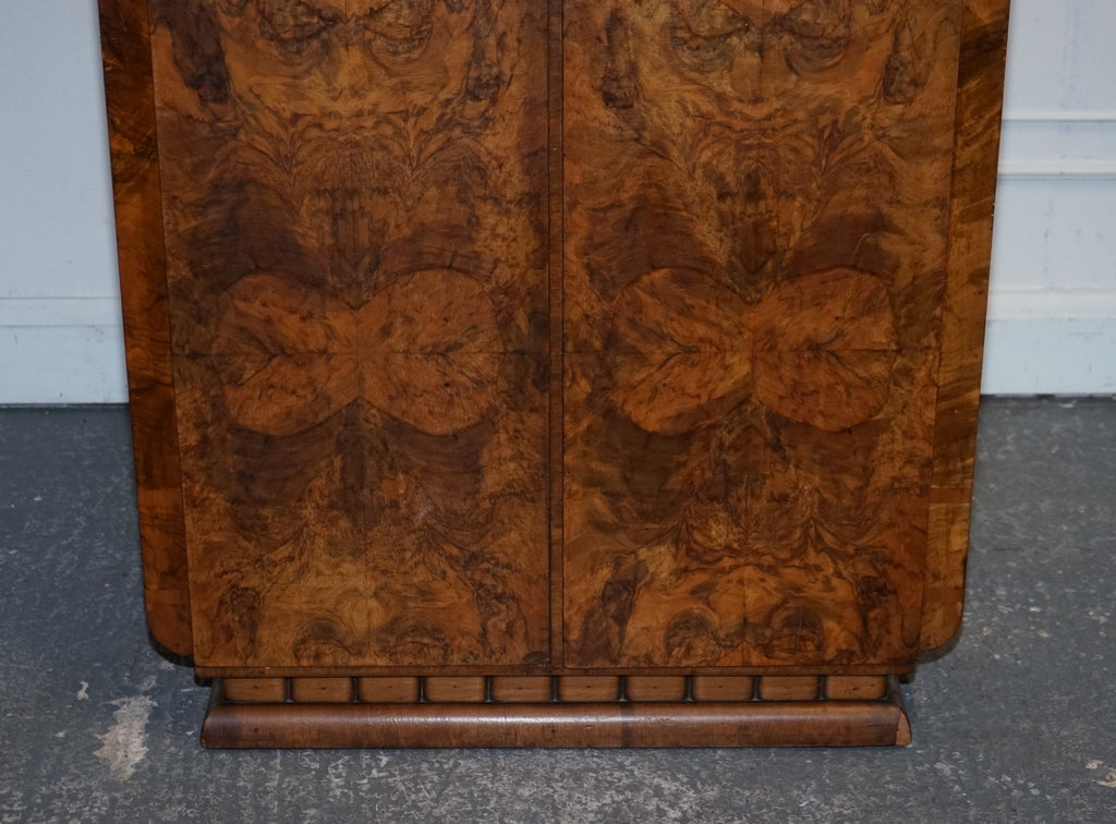 STUNNING ART DECO 1920'S PETITE BURR WALNUT TWO DOOR WARDROBE OR AMOIRE