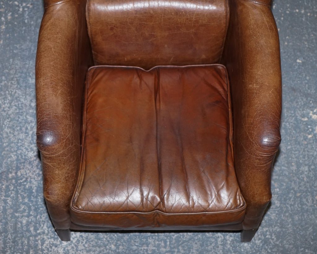 VINTAGE BROWN HERITAGE LEATHER READING LOUNGE ARMCHAIR HALO TIMOTHY OULTON STYLE