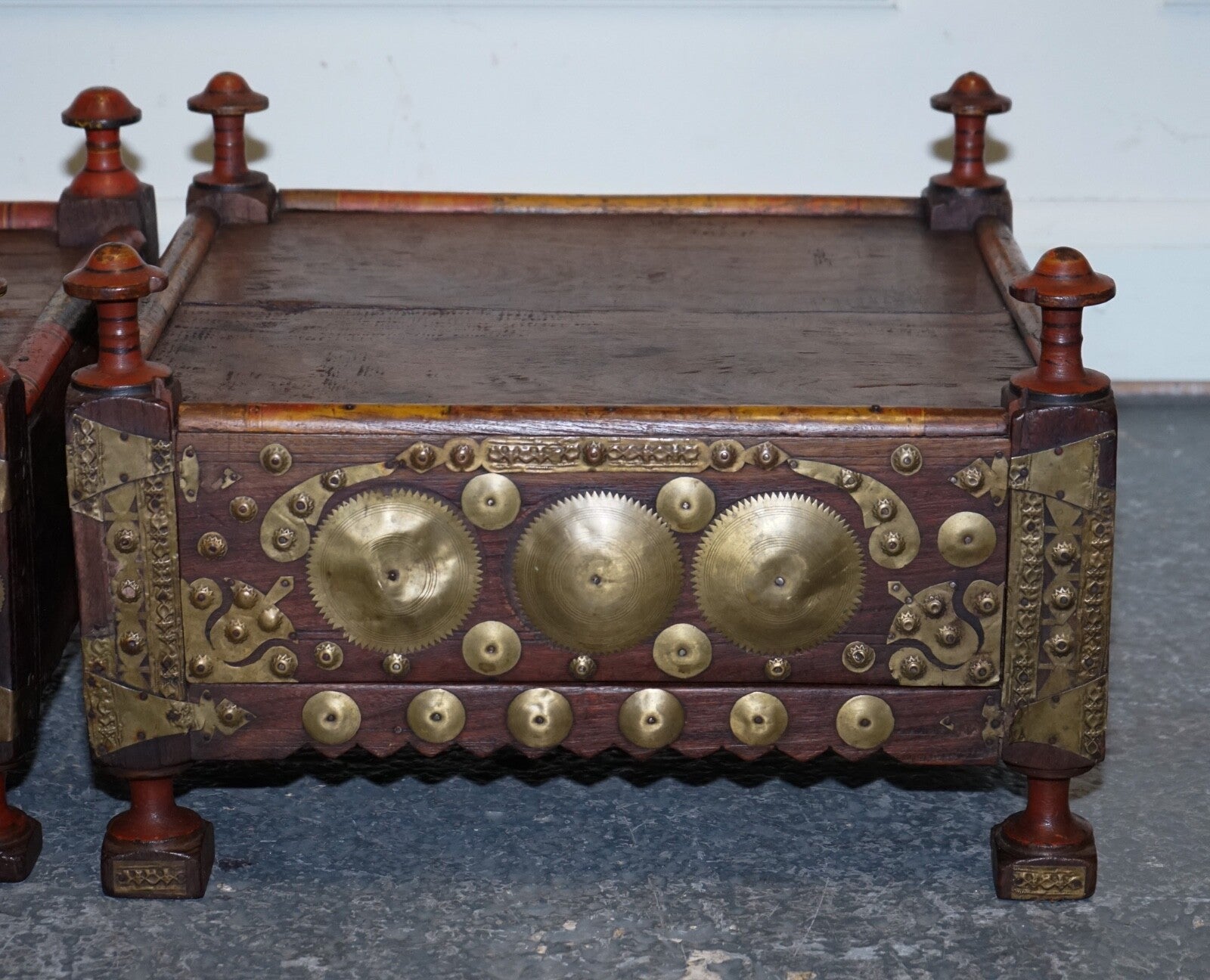 ANTIQUE PRIMITIVE ORIENTAL ASIAN SIDE TABLES HAND PAINTED VERY DECORATIVE