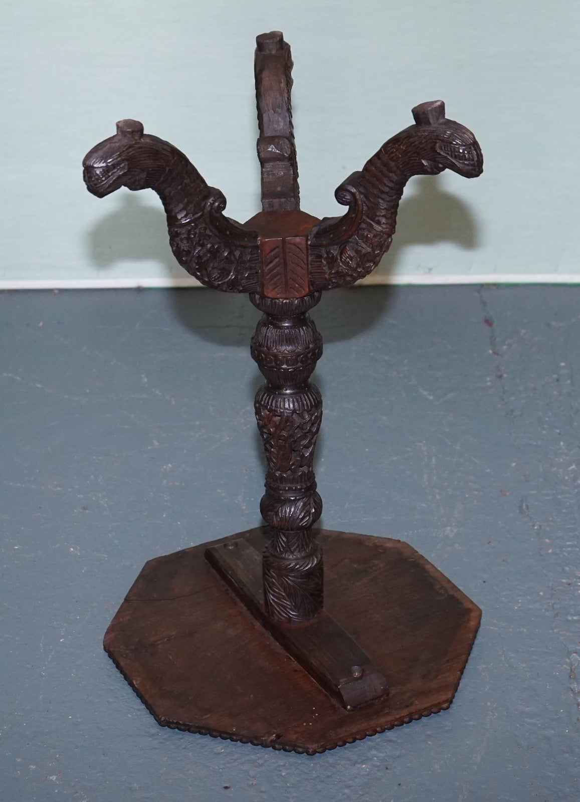1890s ANGLO INDIAN HAND CARVED OCTAGONAL TABLE CHINESE MYTHICAL DRAGON BASE