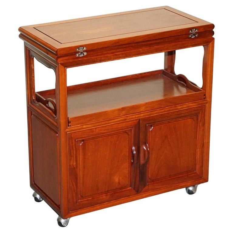 VINTAGE ORIENTAL CHINESE ROLLING BAR CABINET MID CENTURY TEA OR LIQUOR CART