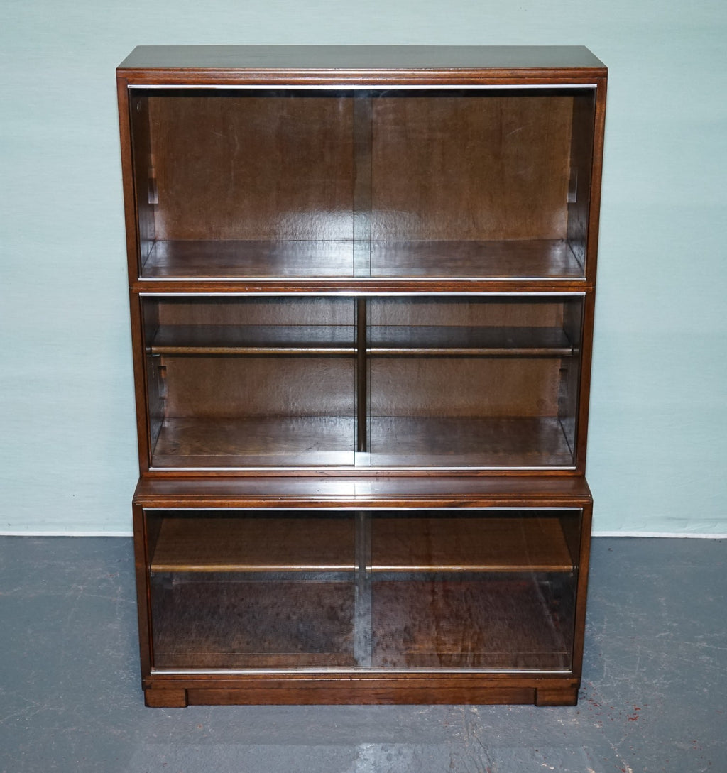 CIRCA 1930s MINTY OF OXFORD THREE TIER GLASS FRONT BARRISTER BOOKCASE CABINET