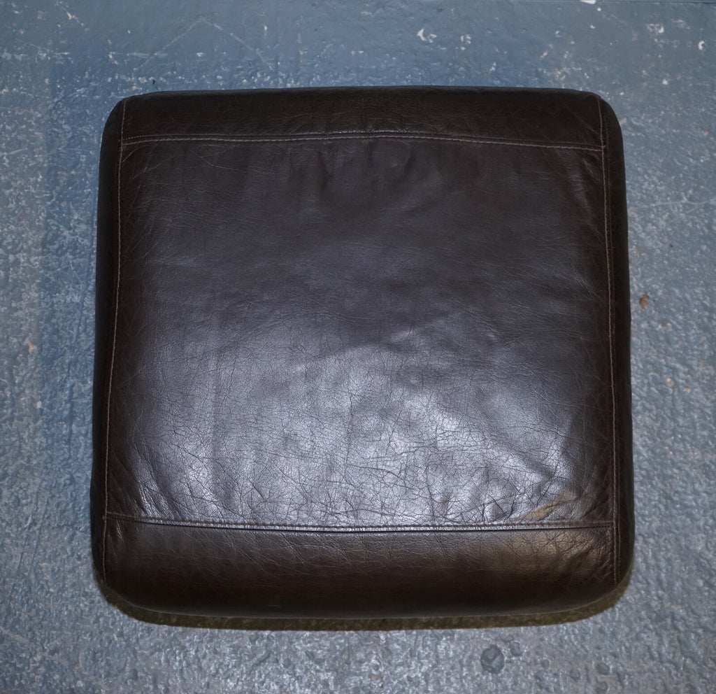 VINTAGE CHOCOLATE BROWN LEATHER FOOTSTOOL