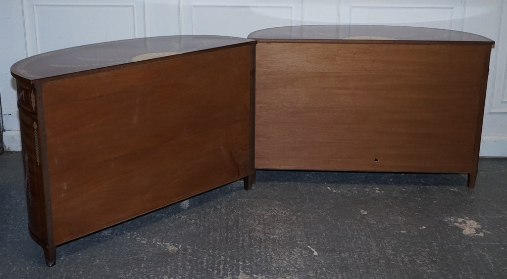 FINE SUBSTANTIAL PAIR OF HAND PAINTED DEMI LUNE SHERATON STYLE CONSOLE CABINETS