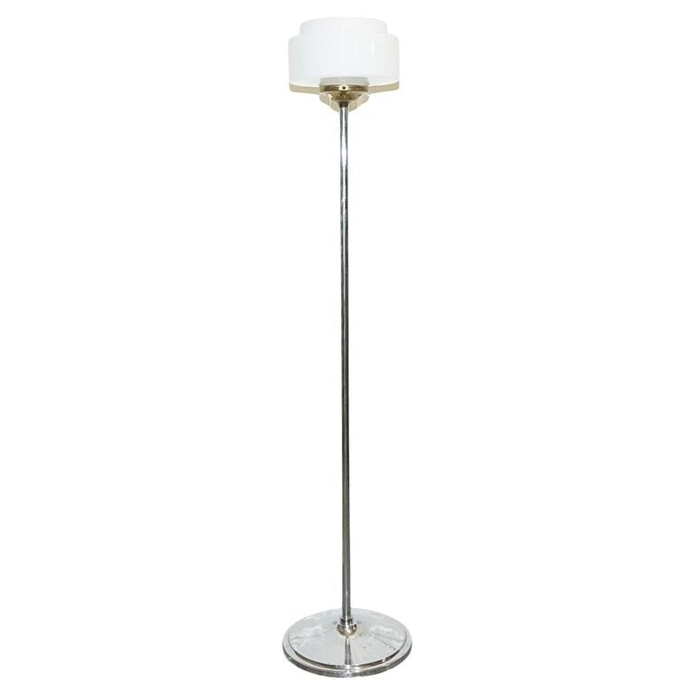 CIRCA 1930'S ART DECO FLOOR LAMP WITH WHITE GLASS SHADE