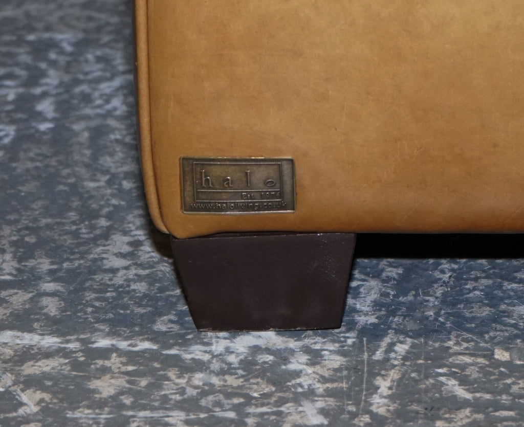 TIMOTHY OULTON HALO TWO SEATER VISCOUNT TAN LEATHER SOFA (1/2)