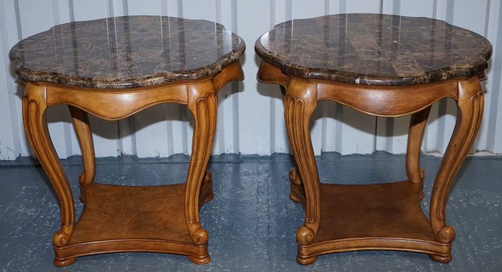 VINTAGE PAIR OF FRENCH STYLE SIDE LAMP TABLES WITH FAUX MARBLE TOPS