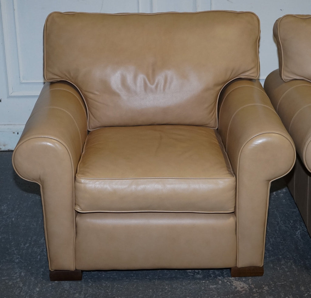 FINE LATTE BROWN LEATHER PAIR OF ARMCHAIRS MADE BY MULTIYORK ENGLAND