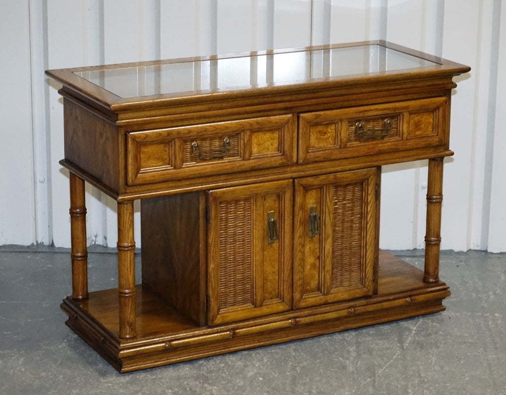 VINTAGE AMERICAN FAUX BAMBOO STYLE CONSOLE TABLE SMALL SIDEBOARD BY BURLINGTON