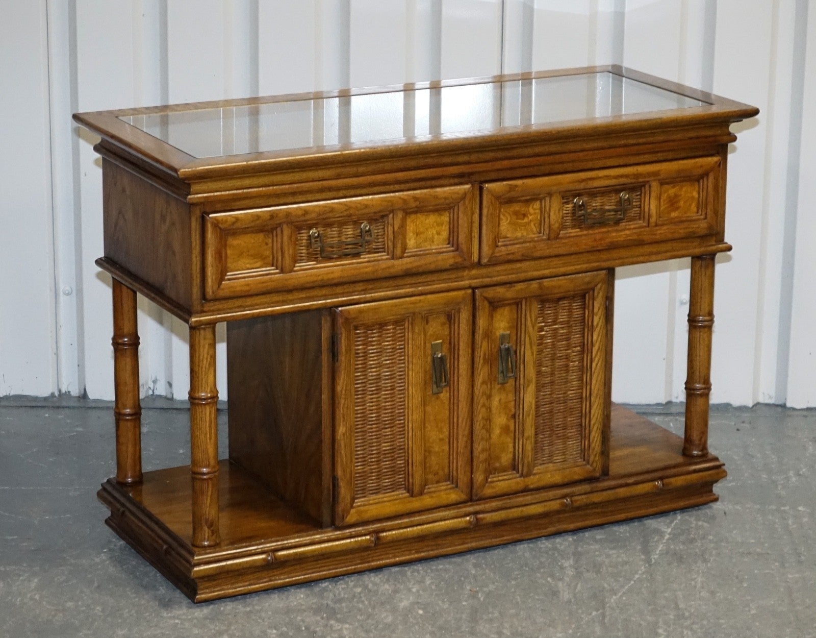 VINTAGE AMERICAN FAUX BAMBOO STYLE CONSOLE TABLE SMALL SIDEBOARD BY BURLINGTON