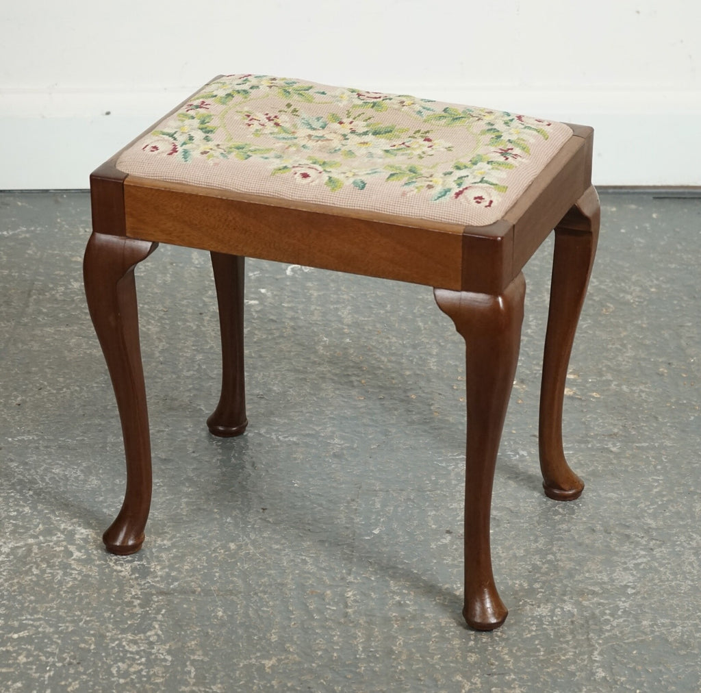 LOVELY PIANO DRESSING TABLE STOOL WITH FLOWER STITCHWORK WITH QUEEN ANNE LEGS J1