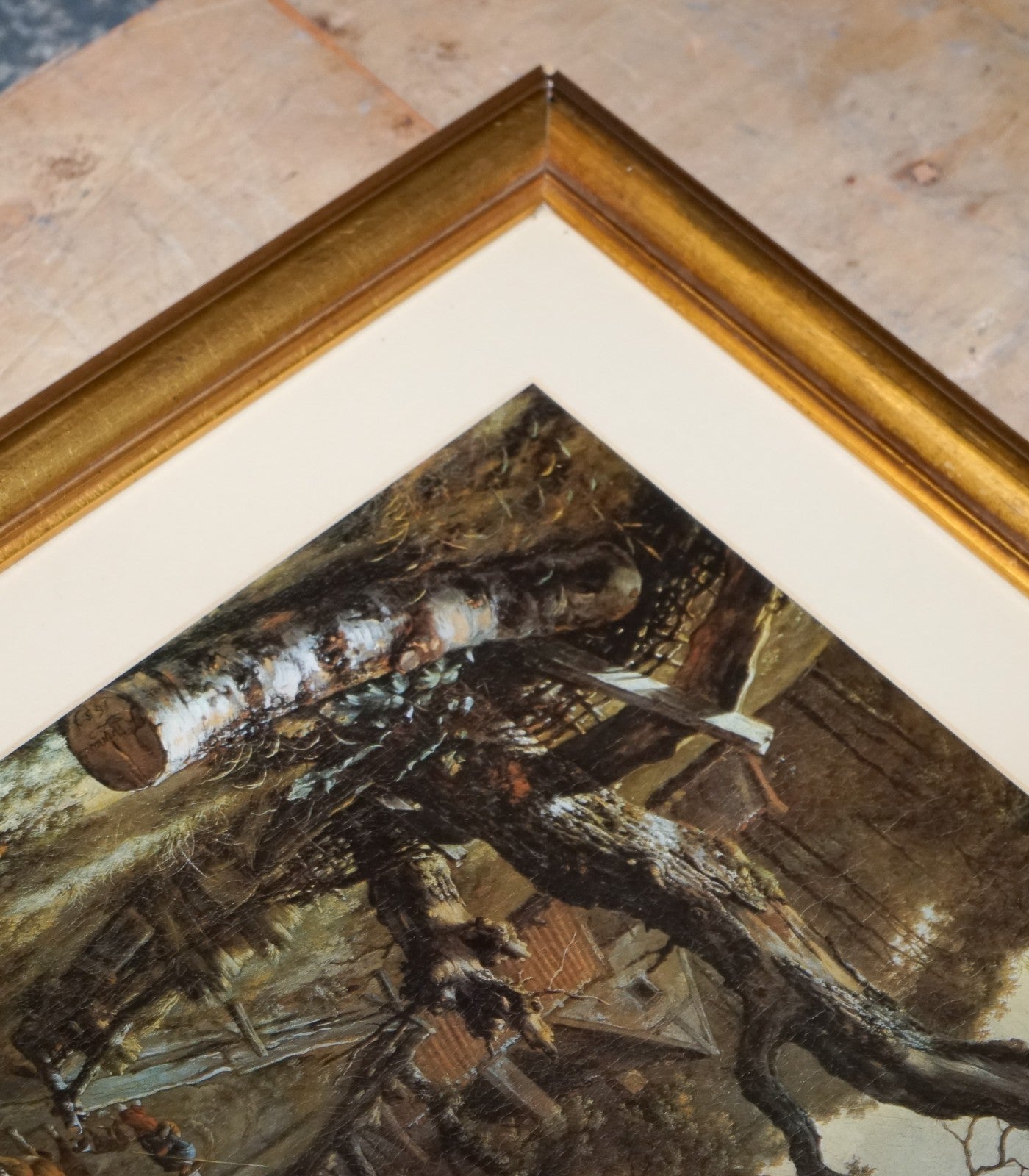 VINTAGE FRAMED PRINT IN GOLD FRAME BY DUTCH PAINTER JAN WIJNANTS 74 X 87 CM