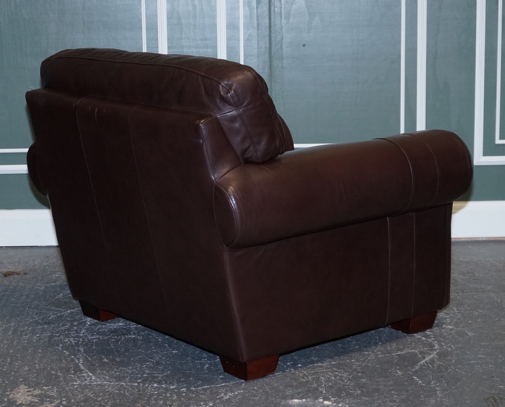 PAIR OF LARGE COMFORTABLE BROWN LEATHER ARMCHAIRS, MATCHING SOFA AVAILABLE