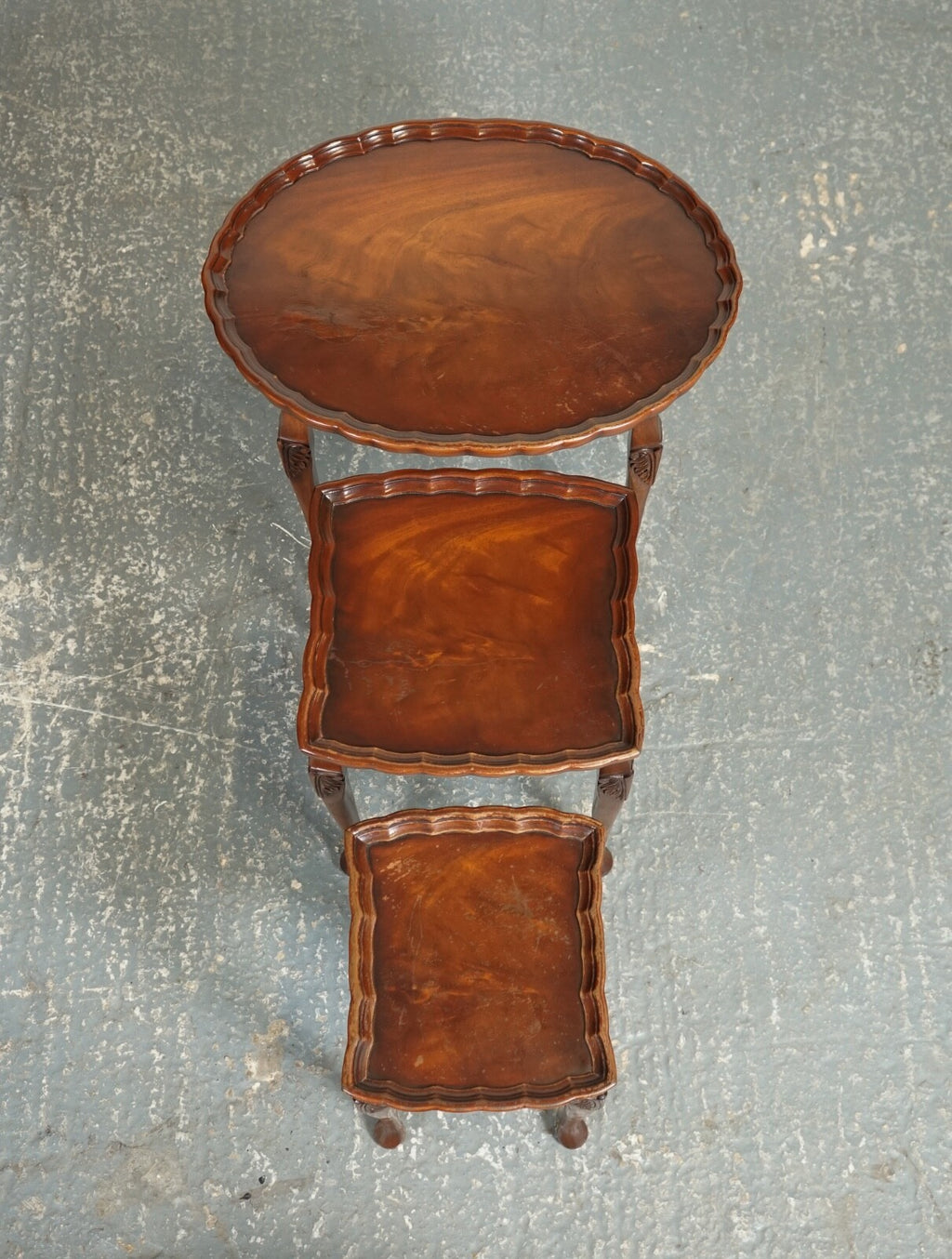 VINTAGE BEVAN FUNNEL NEST OF TABLES WITH PIE CRUST TOP J1