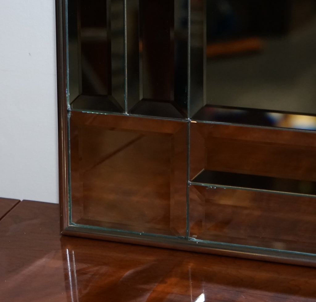 DECORATIVE CONTEMPORARY RECTANGLE WALL MIRROR WITH BEVELED GLASS GREY FRAME