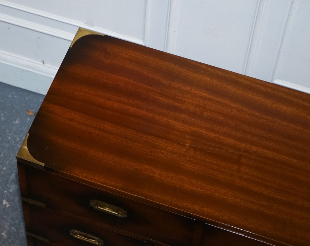 VINTAGE JANSEN OF LONDON MILITARY CAMPAIGN BRASS SIDEBOARD CHEST OF DRAWERS
