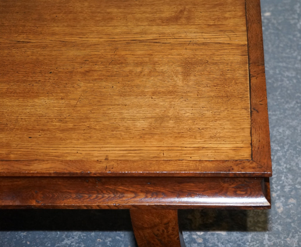 ANTIQUE ART DECO GOLDEN OAK COFFEE TABLE MAPPA BURL TRIM & SPLAYED LEGS