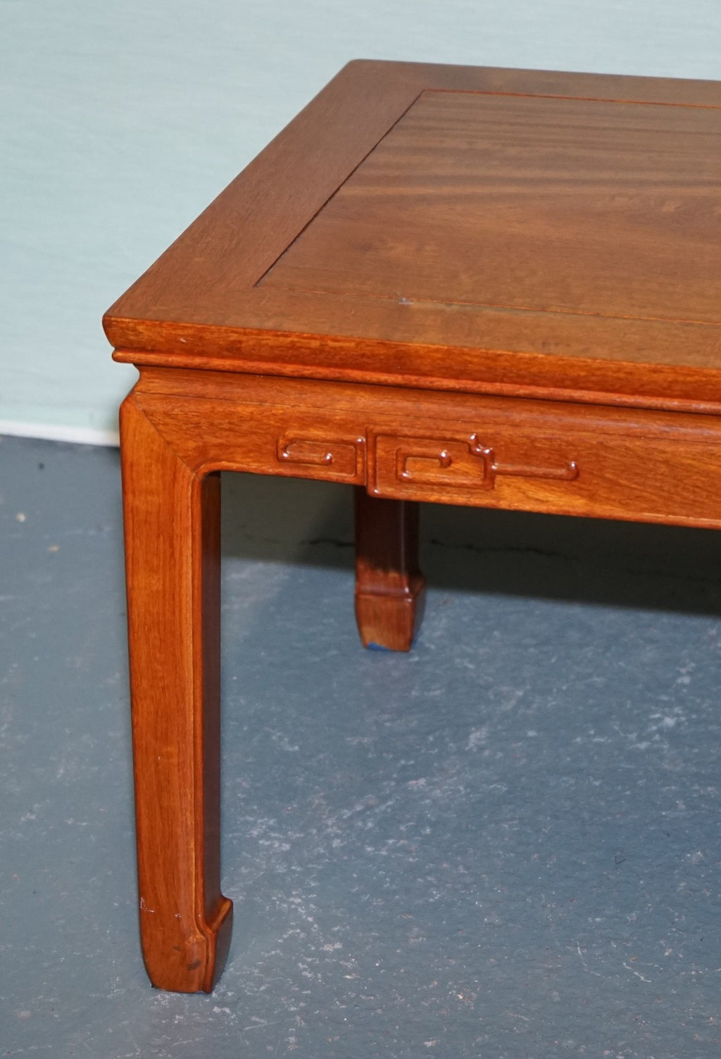 VINTAGE ORIENTAL CHINESE RECTANGULAR TEAK CARVED COFFEE TABLE